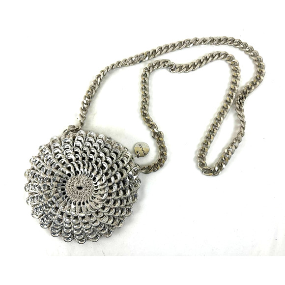 Dalaleo Italian Designer Pop Top Crocheted Purse Handbag Crossbody Silver - Picture 5 of 11